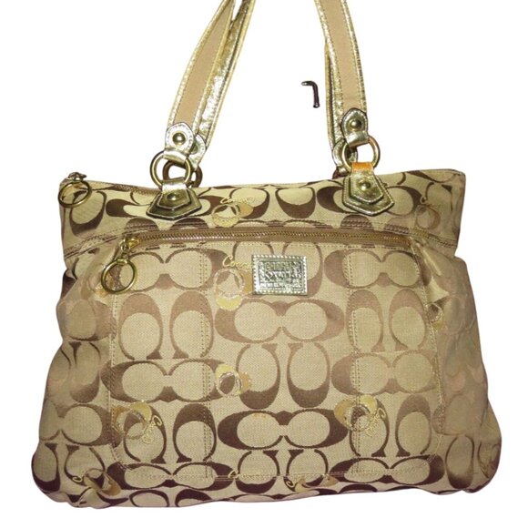 Coach Poppy Signature Canvas & Leather Heart Glam Tote Freshly cleaned - Picture 1 of 15